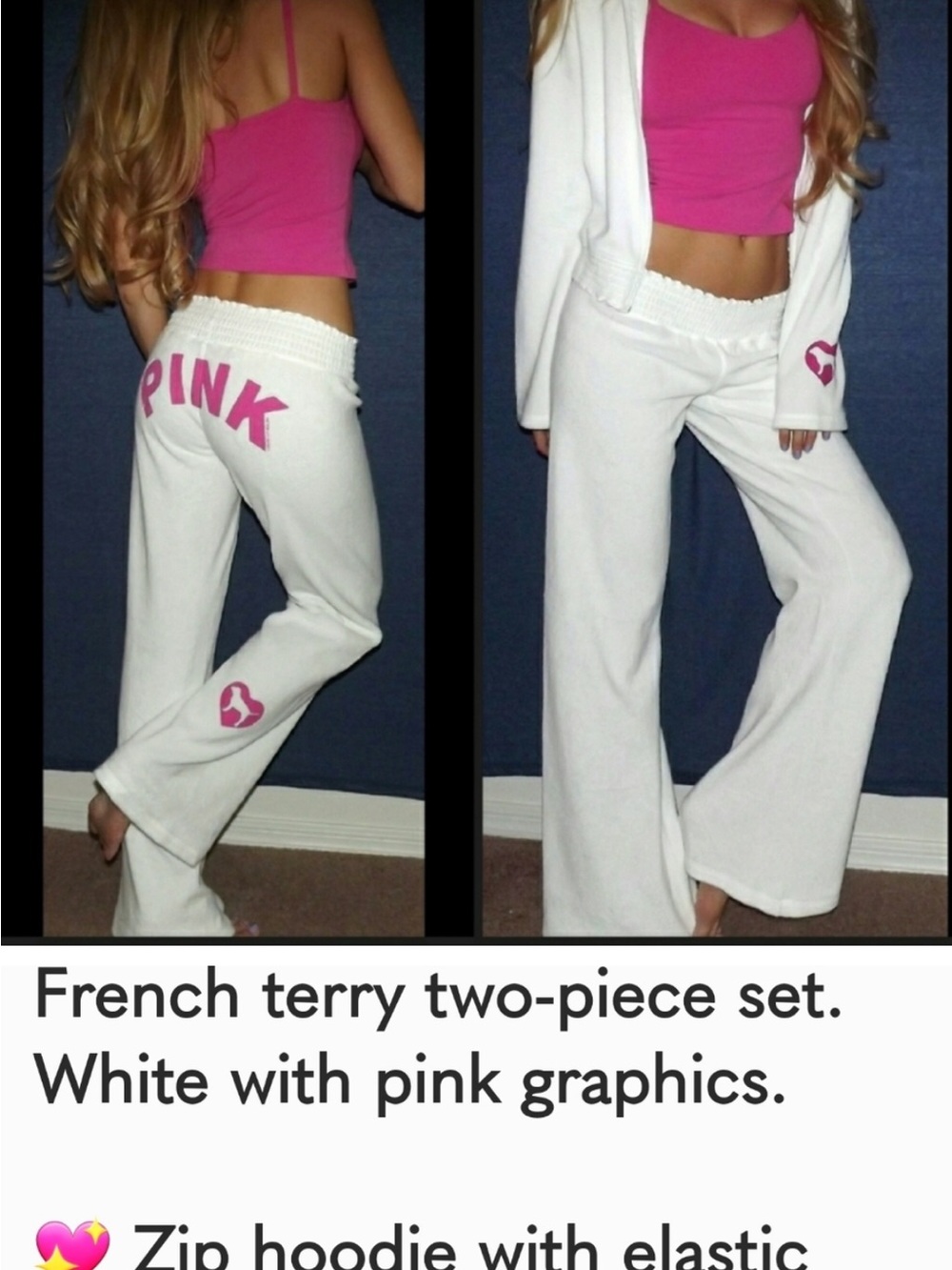 PINK Victoria's Secret White Lounge Track Pants with Pink Logo - Picture 2 of 3